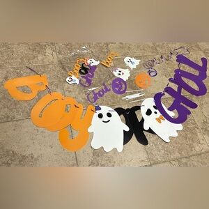 Halloween Ghost Gender Reveal Banner, cupcakes toppers
